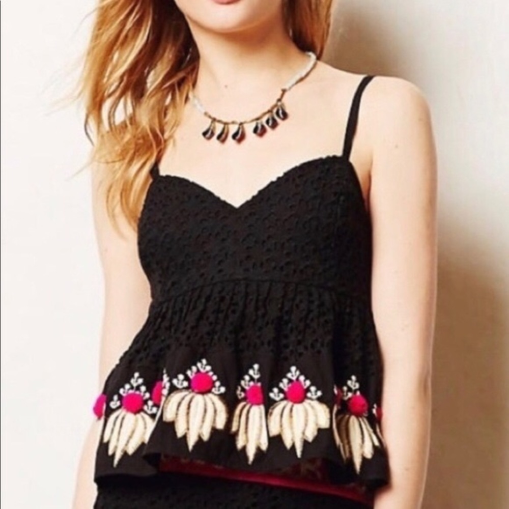 Leifsdottir Black Embroidered Eyelet Tank